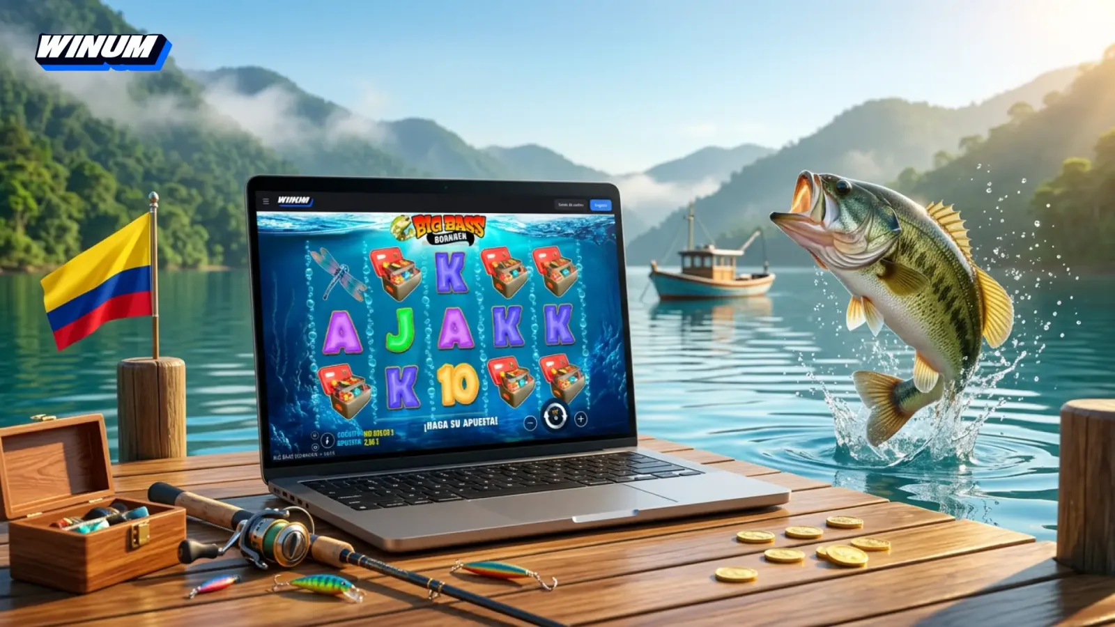 Big Bass Bonanza en Winum Colombia: slot de pesca con multiplicador x10
