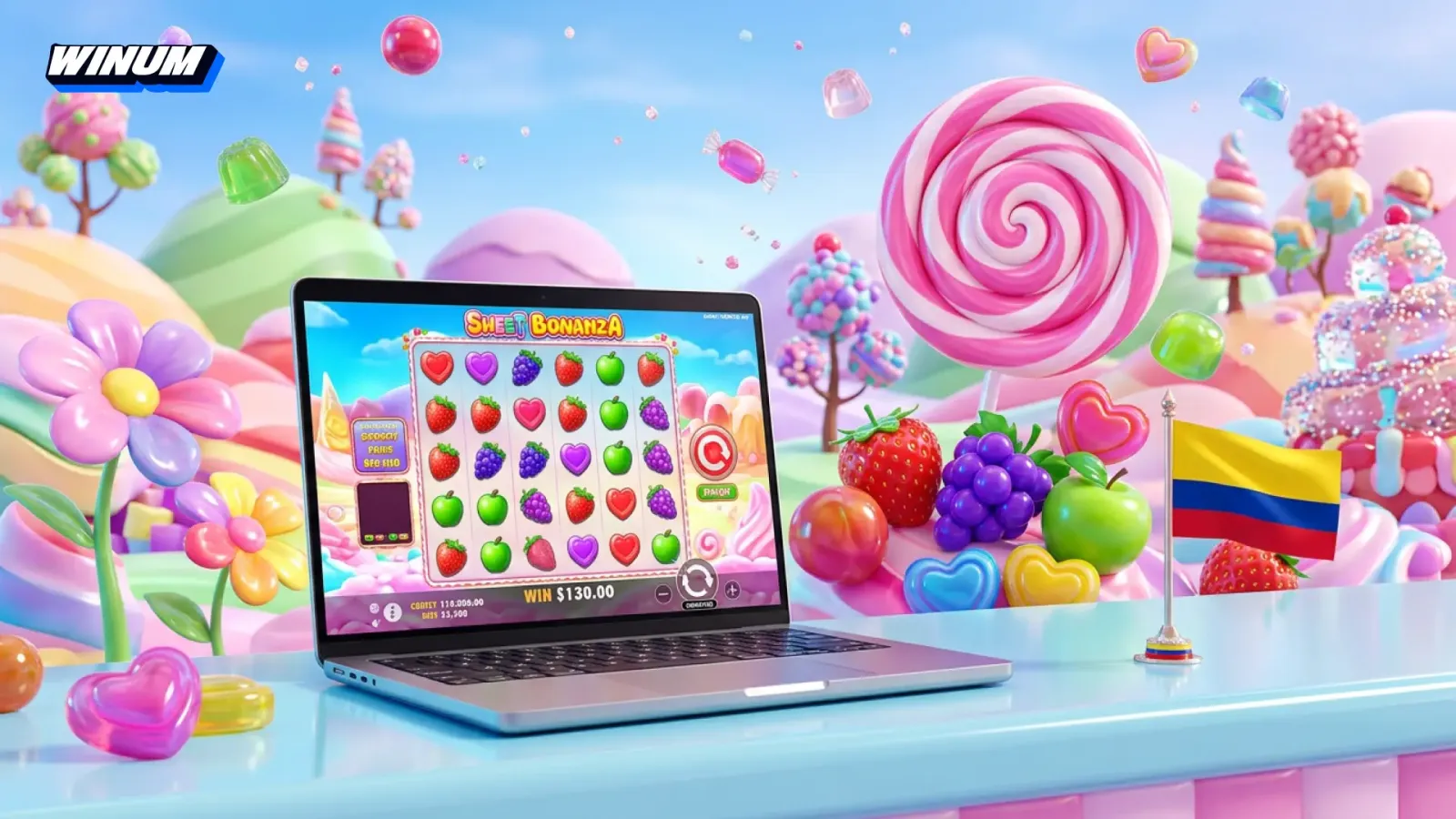 Sweet Bonanza en Winum Colombia: tragamonedas de dulces con bombas x100
